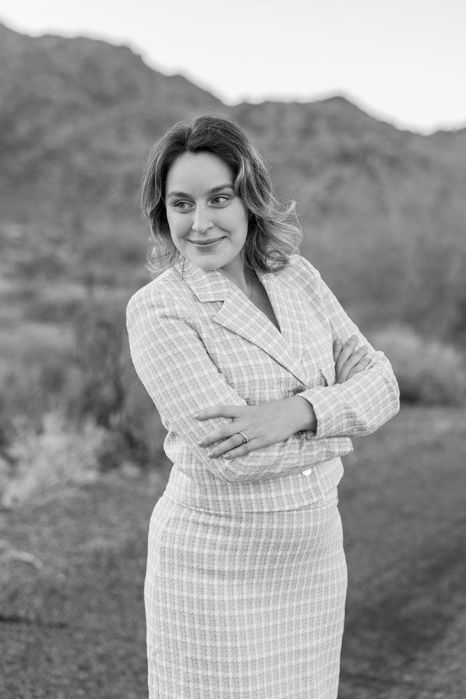 black and white female portrait