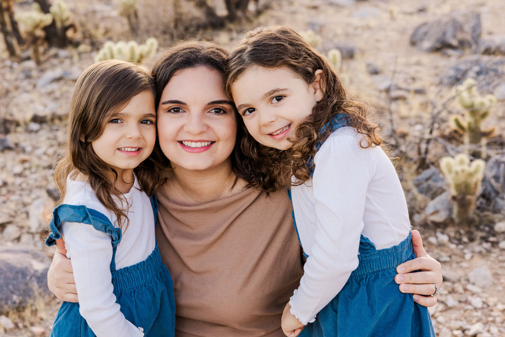 Portrait of mother and daughters in the Arizona desert.