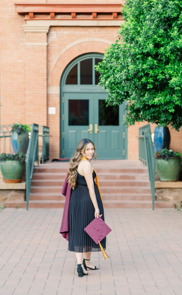 graduation photos at Arizona state university campus.