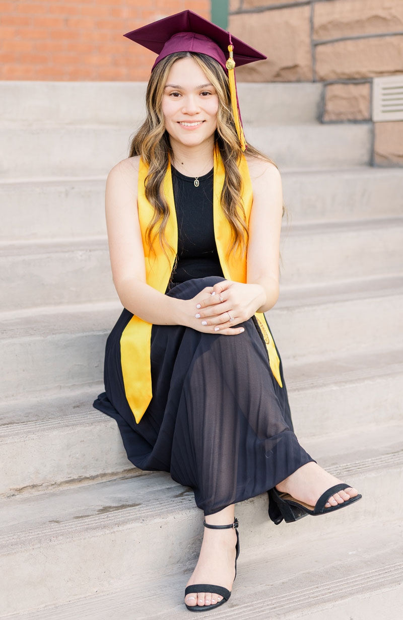 portrait photographer with client at Arizona State University.