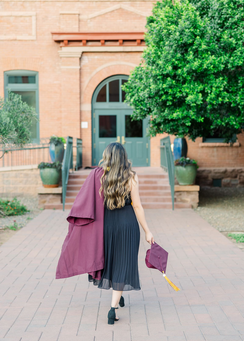 portrait photographer with client at Arizona state University.