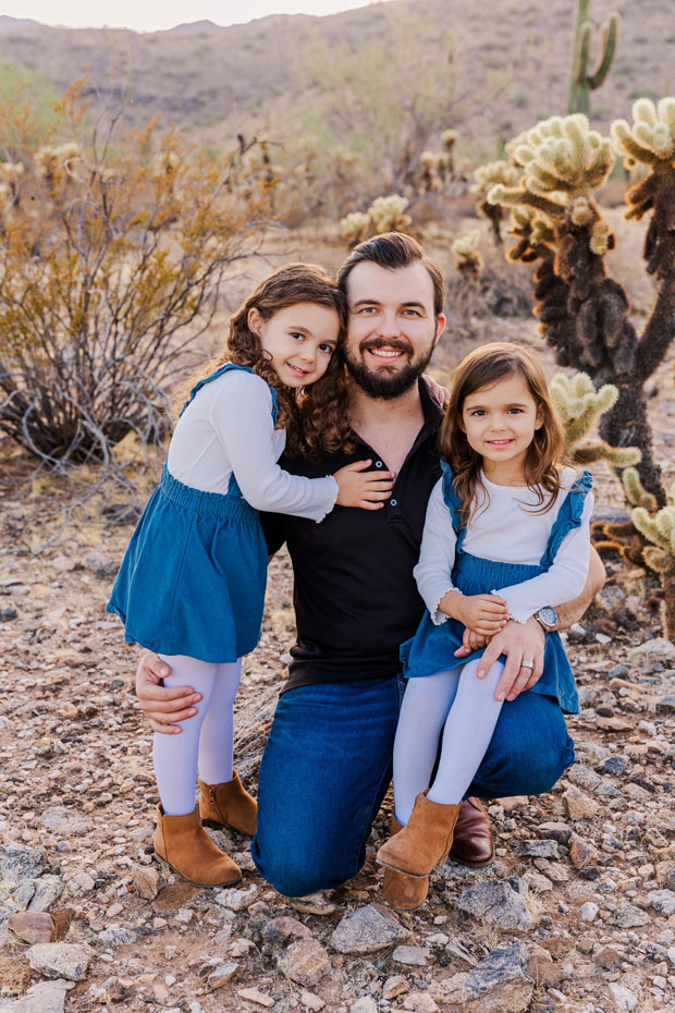 dad and daughters family portrait in Phoenix Arizona at golden hour.