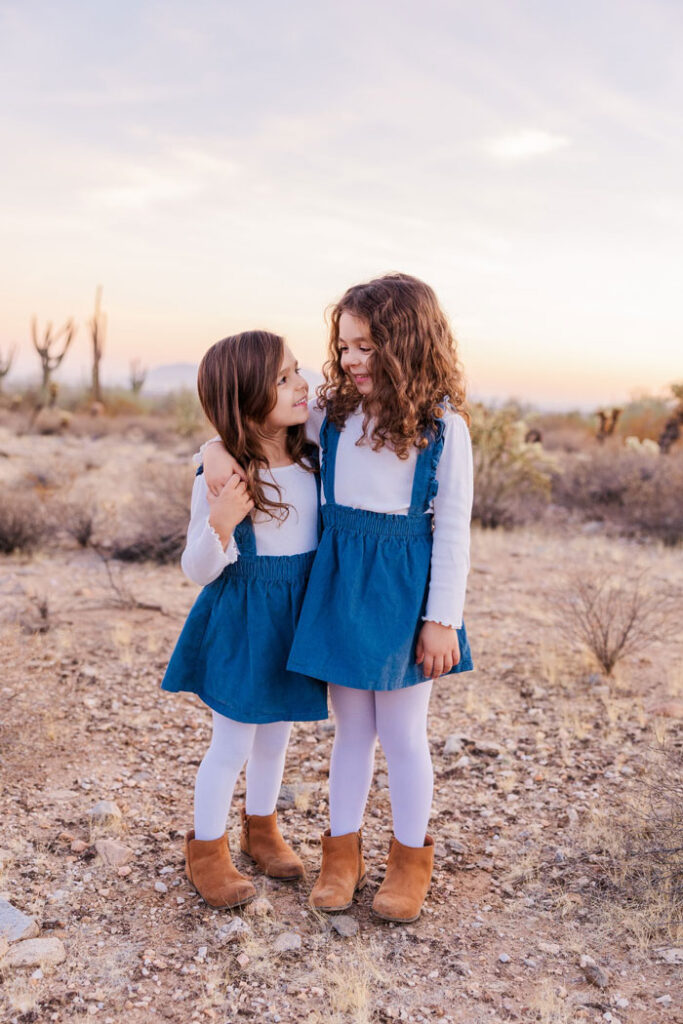 portrait photo of sisters in the Phoenix desert.